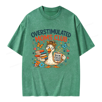 Pagewings Overstimulated Moms Club Unisex Washed T-shirt