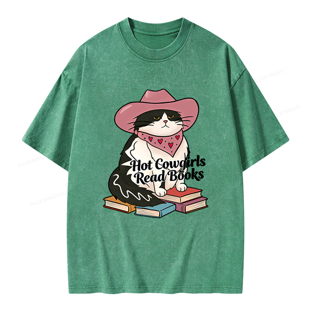 Pagewings Hot Cowgirls Read Books Unisex Washed T-shirt