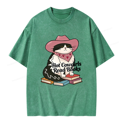 Pagewings Hot Cowgirls Read Books Unisex Washed T-shirt