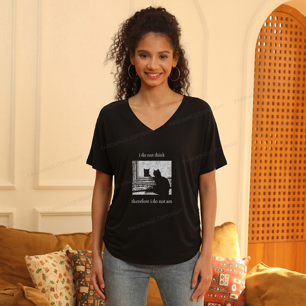Pagewings I Do Not Think Therefore I Do Not Am Soft Women's Modal V-neck T-shirt  
