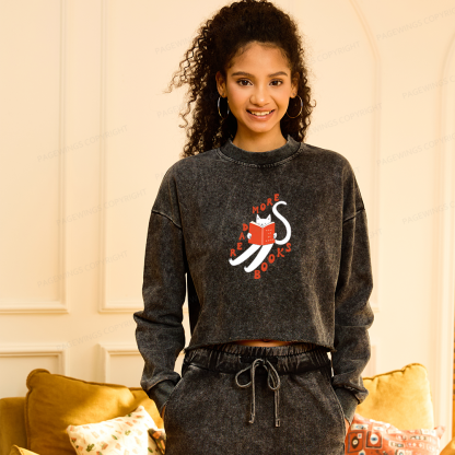 Pagewings Read More Books Washed Crop Sweatshirt