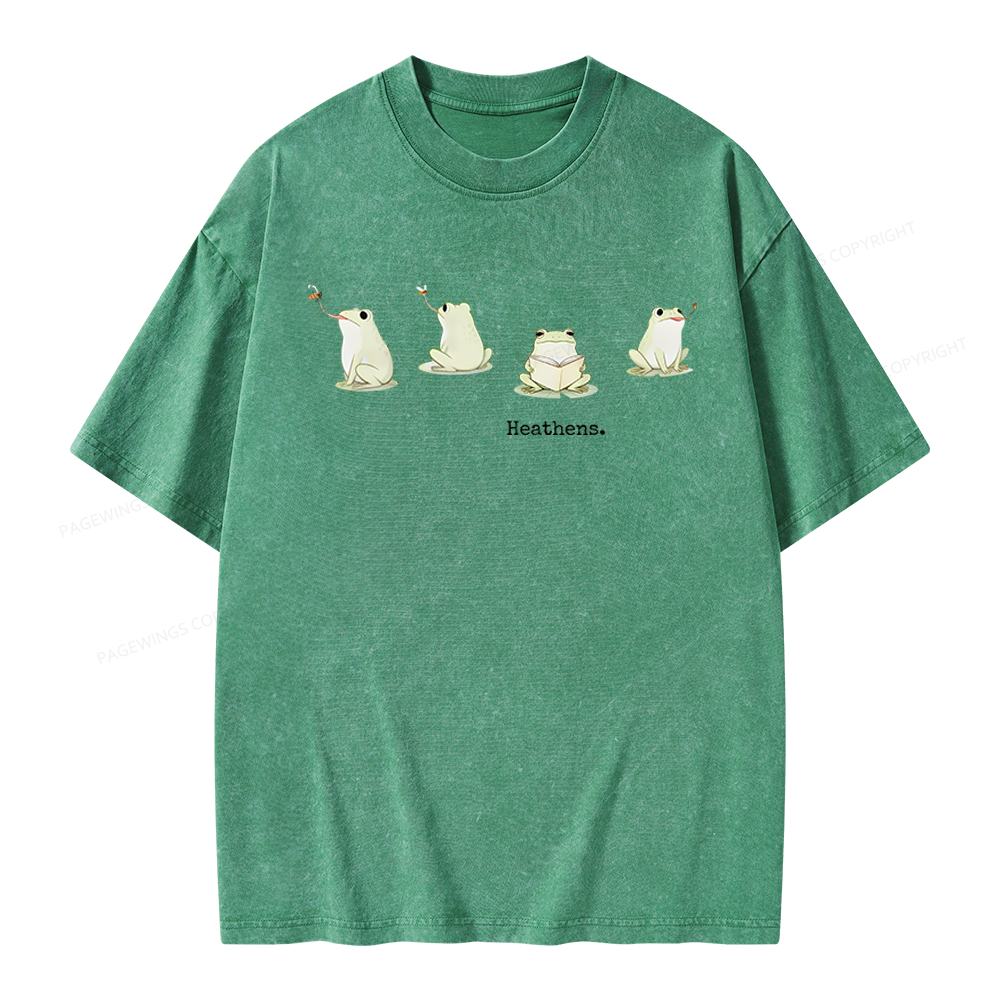 Pagewings Frog Reading Unisex Washed T-shirt