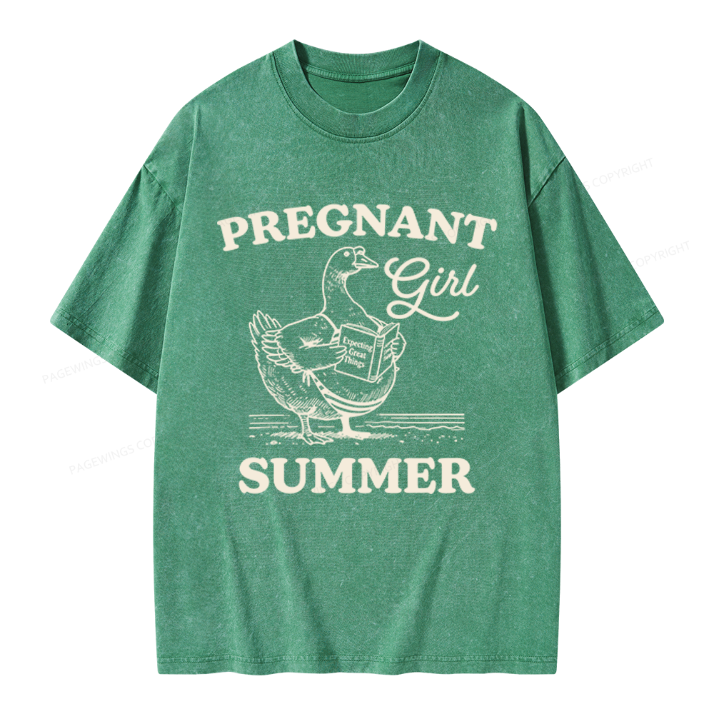 Pagewings Pregnant Girl Summer Unisex Washed T-shirt