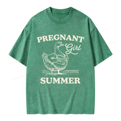 Pagewings Pregnant Girl Summer Unisex Washed T-shirt