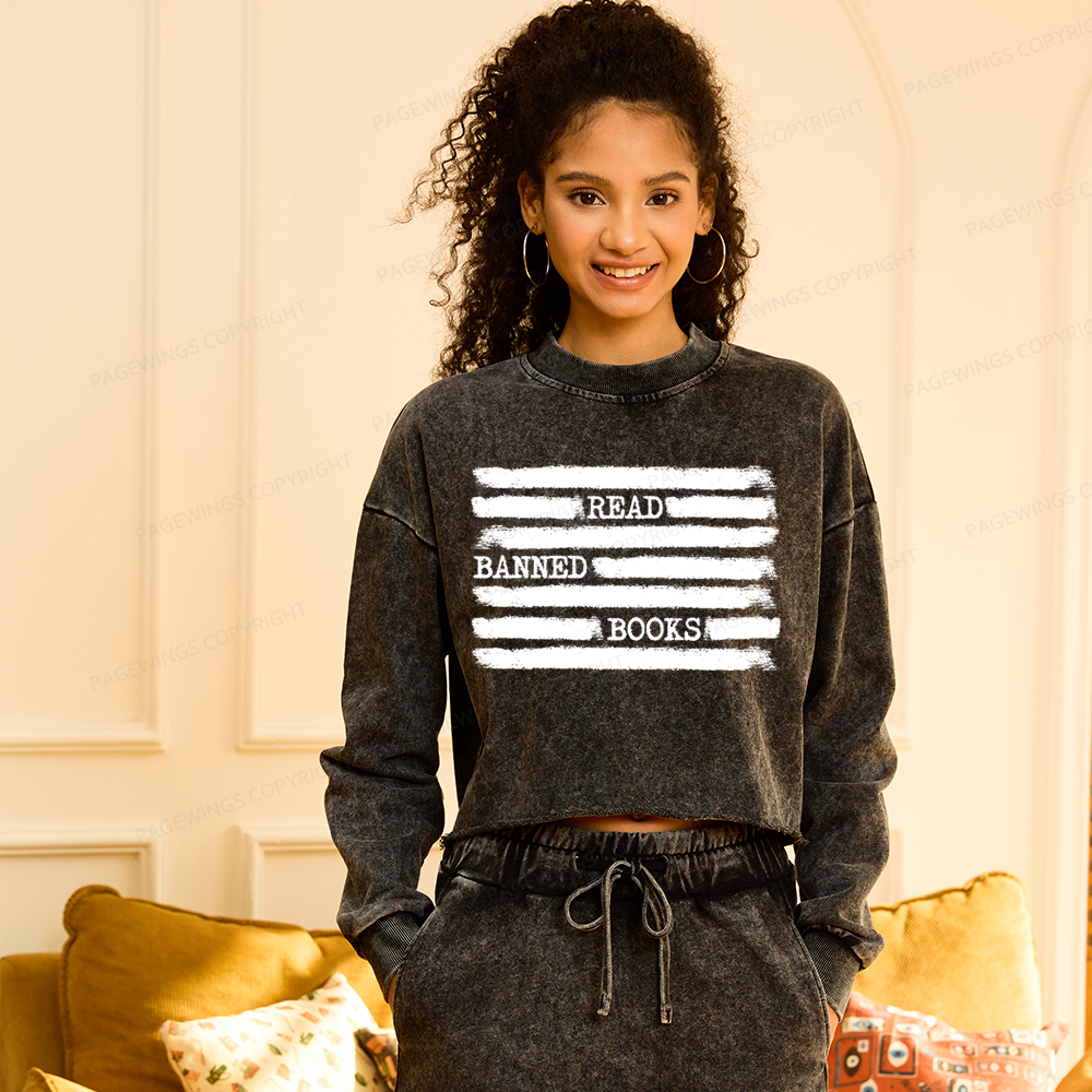 Pagewings Read Banned Books Washed Crop Sweatshirt