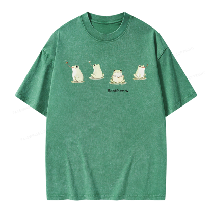 Pagewings Frog Reading Unisex Washed T-shirt