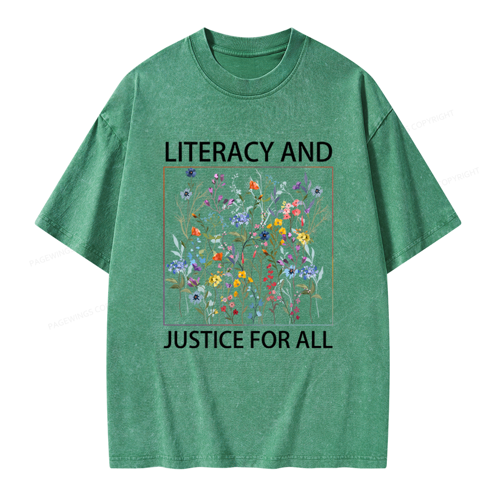 Pagewings Literacy And Justice For All Unisex Washed T-shirt