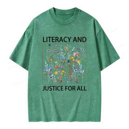 Pagewings Literacy And Justice For All Unisex Washed T-shirt