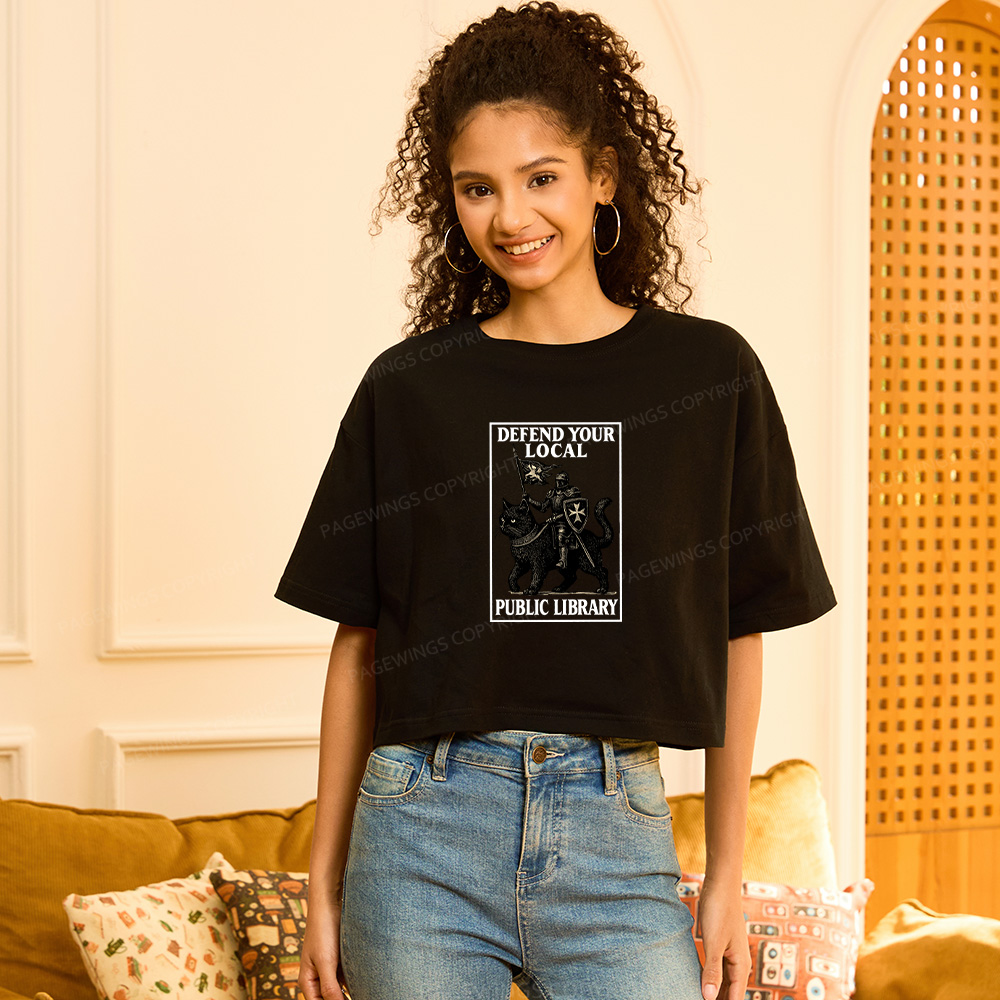 Pagewings Defend Your Local Library Women Crop Tops