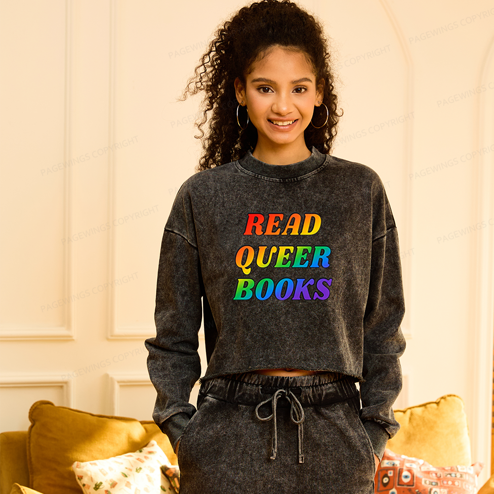 Pagewings Queer Books Washed Crop Sweatshirt