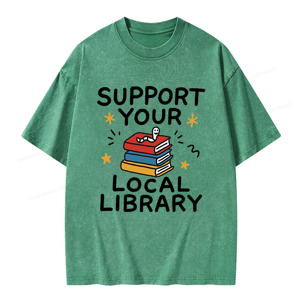 Pagewings Support Your Local Library Unisex Washed T-shirt