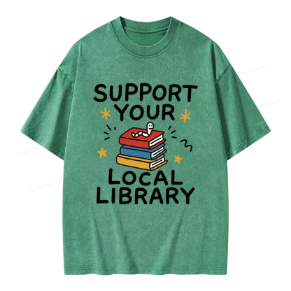 Pagewings Support Your Local Library Unisex Washed T-shirt