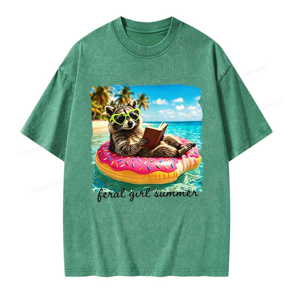 Pagewings Feral Girl Summe Unisex Washed T-shirt