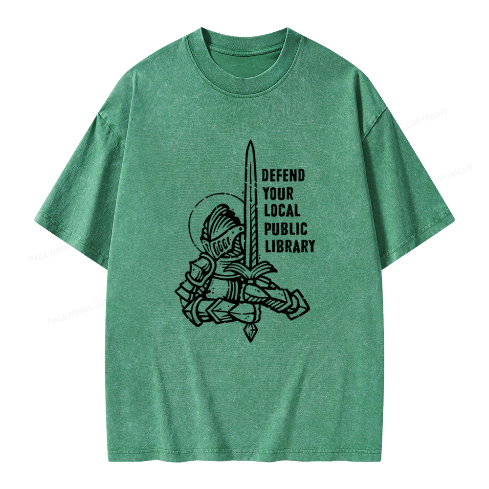 Pagewings Defend Your Local Public Library Unisex Washed T-shirt