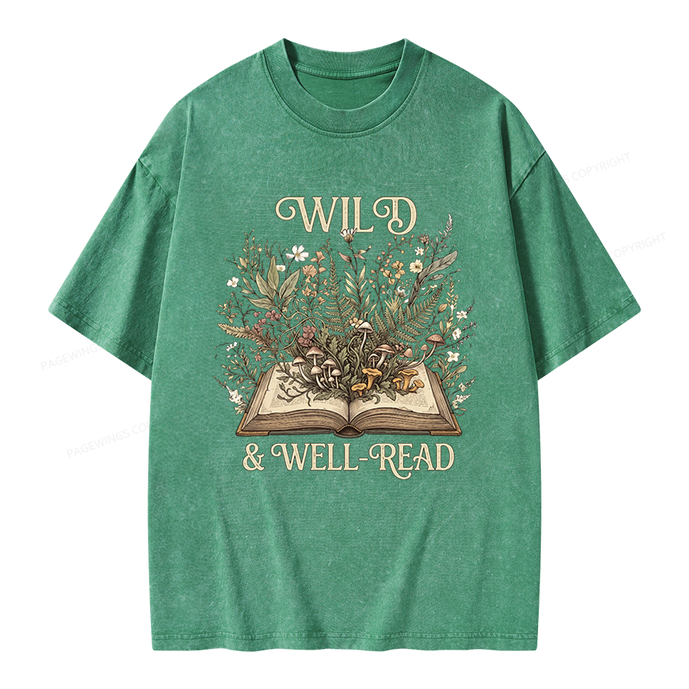 Pagewings Wild And Well-Read Unisex Washed T-shirt