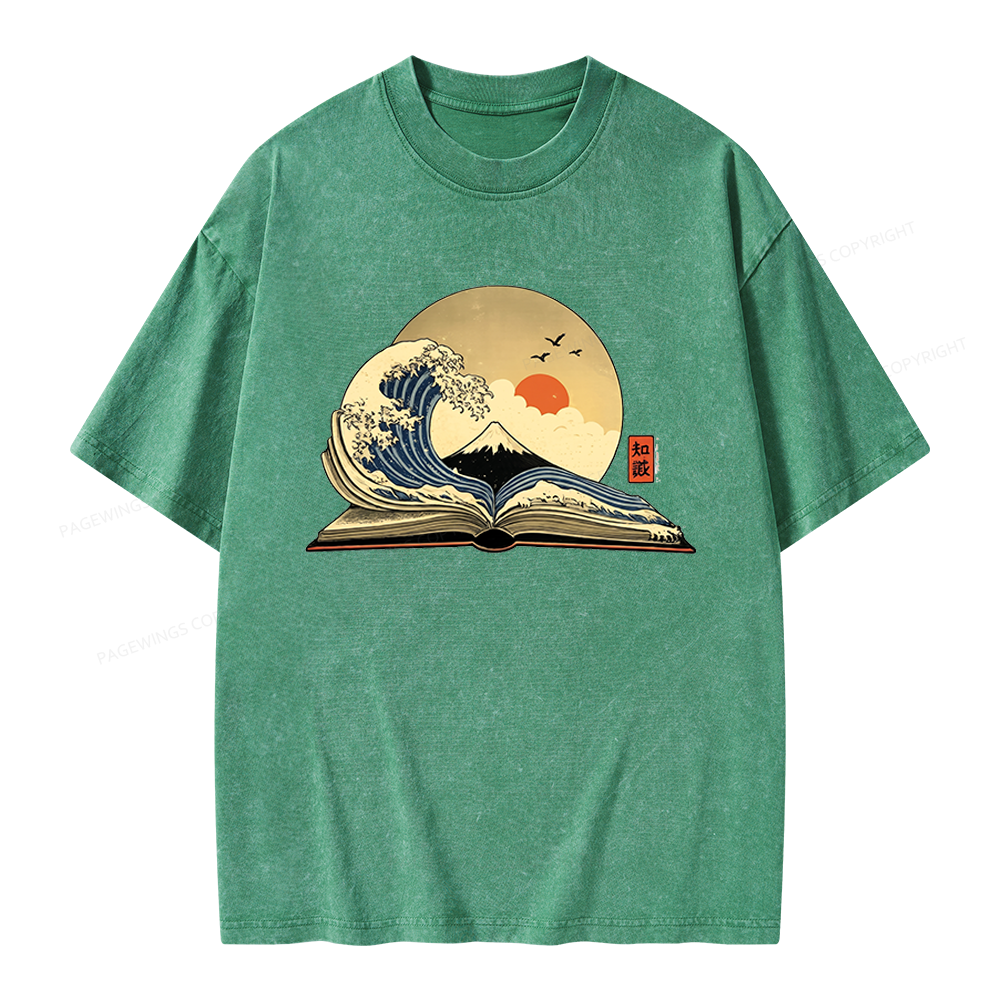 Pagewings Great Wave Of Knowledge Unisex Washed T-shirt