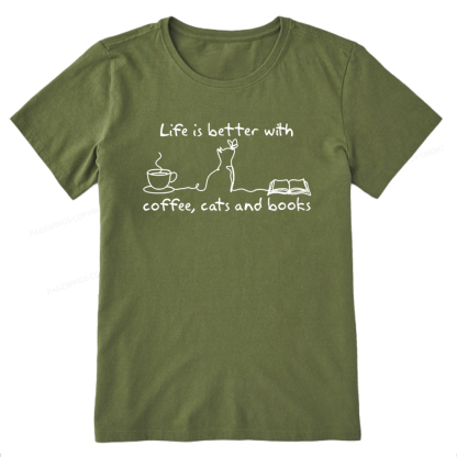 Pagewings Life Is Better With Coffee Cats And Books Unisex Classic T-shirt