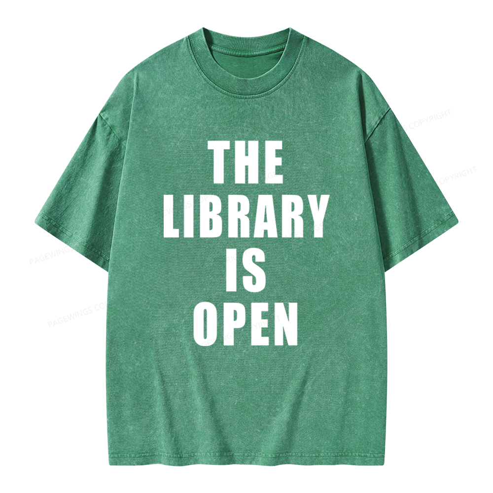 Pagewings The Library Is Open Unisex Washed T-shirt