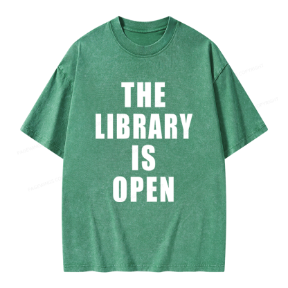 Pagewings The Library Is Open Unisex Washed T-shirt