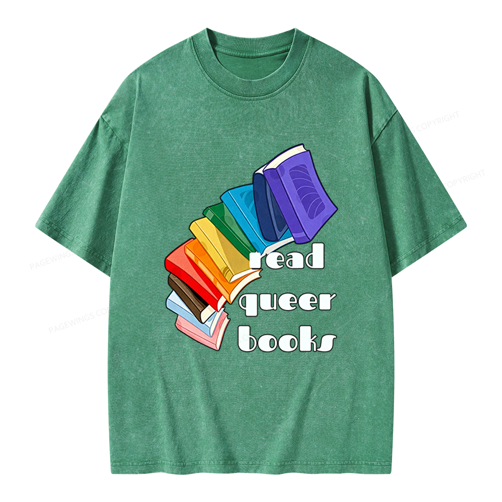 Pagewings Read Queer Books Unisex Washed T-shirt