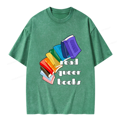 Pagewings Read Queer Books Unisex Washed T-shirt