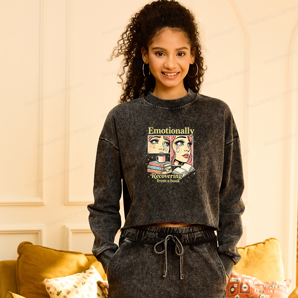 Pagewings Emotionally Recovering From A Book Washed Crop Sweatshirt