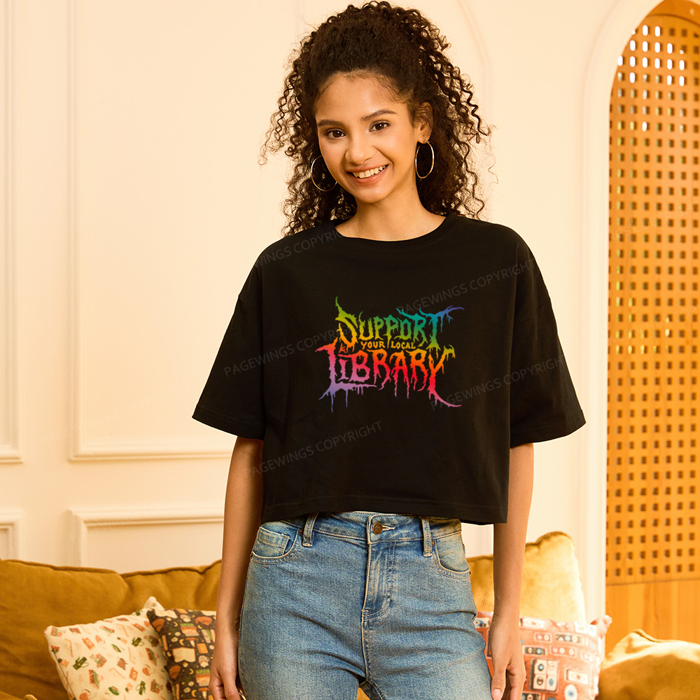 Pagewings Support Your Local Library Women Crop Tops