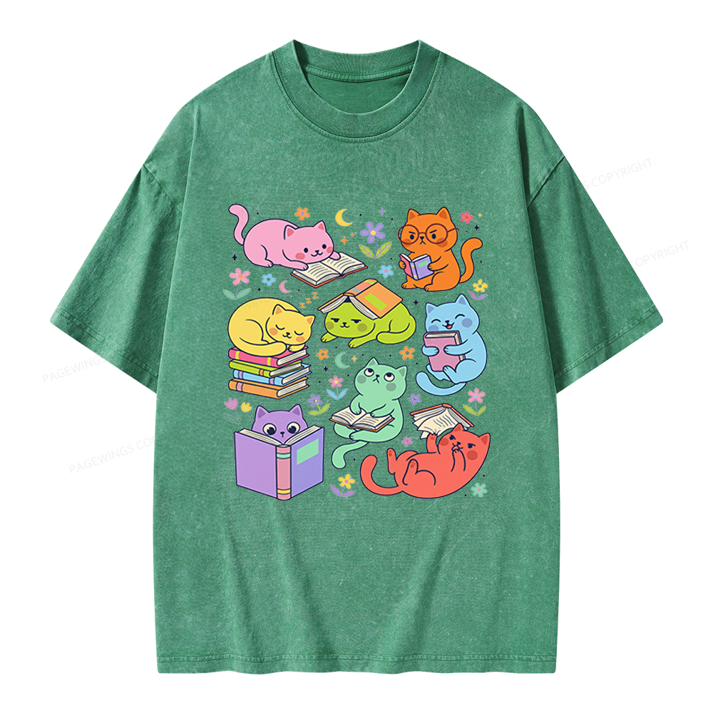 Pagewings Reading Cat Unisex Washed T-shirt