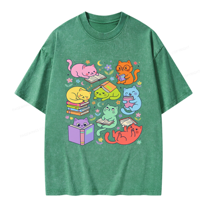 Pagewings Reading Cat Unisex Washed T-shirt