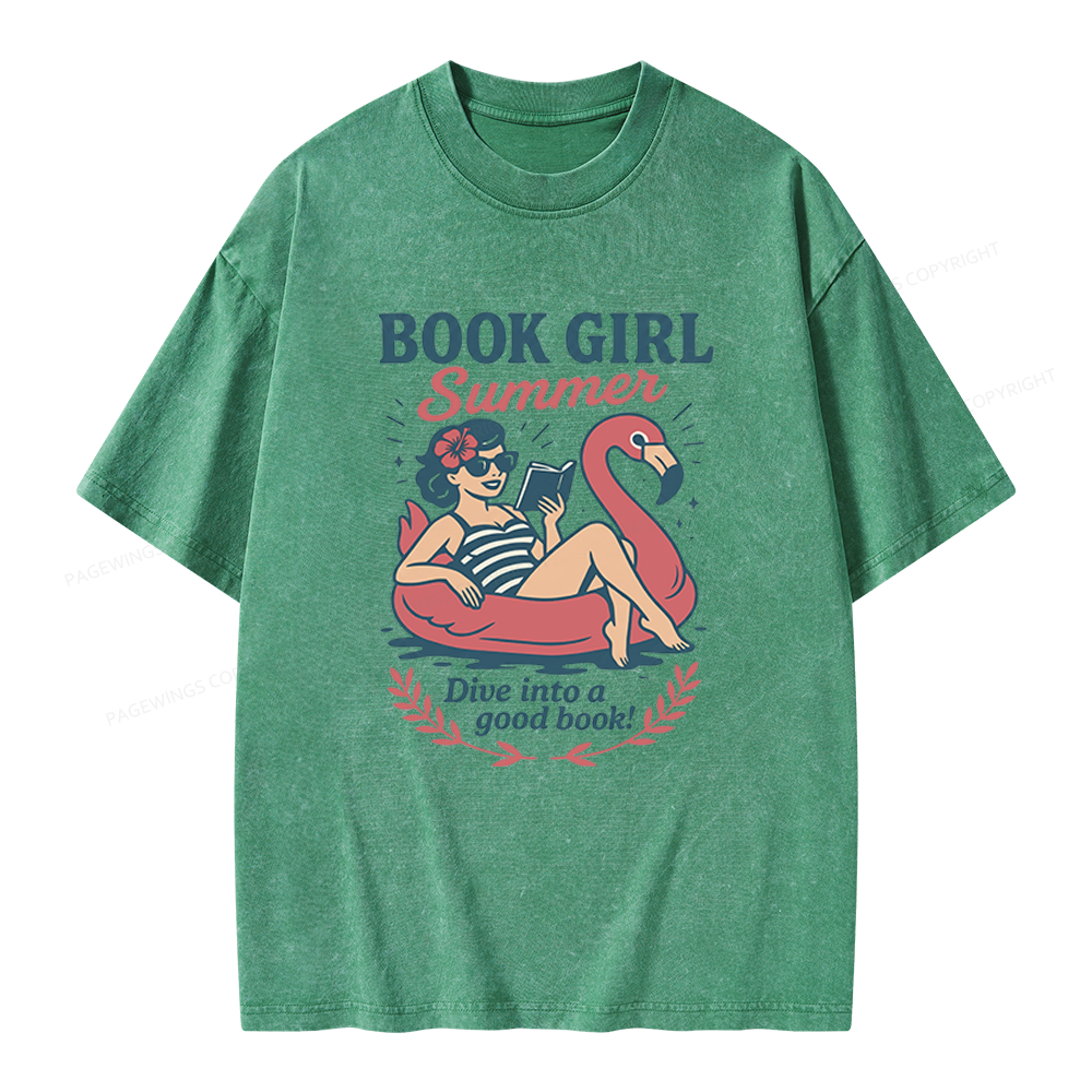 Pagewings Book Girl Summer Unisex Washed T-shirt