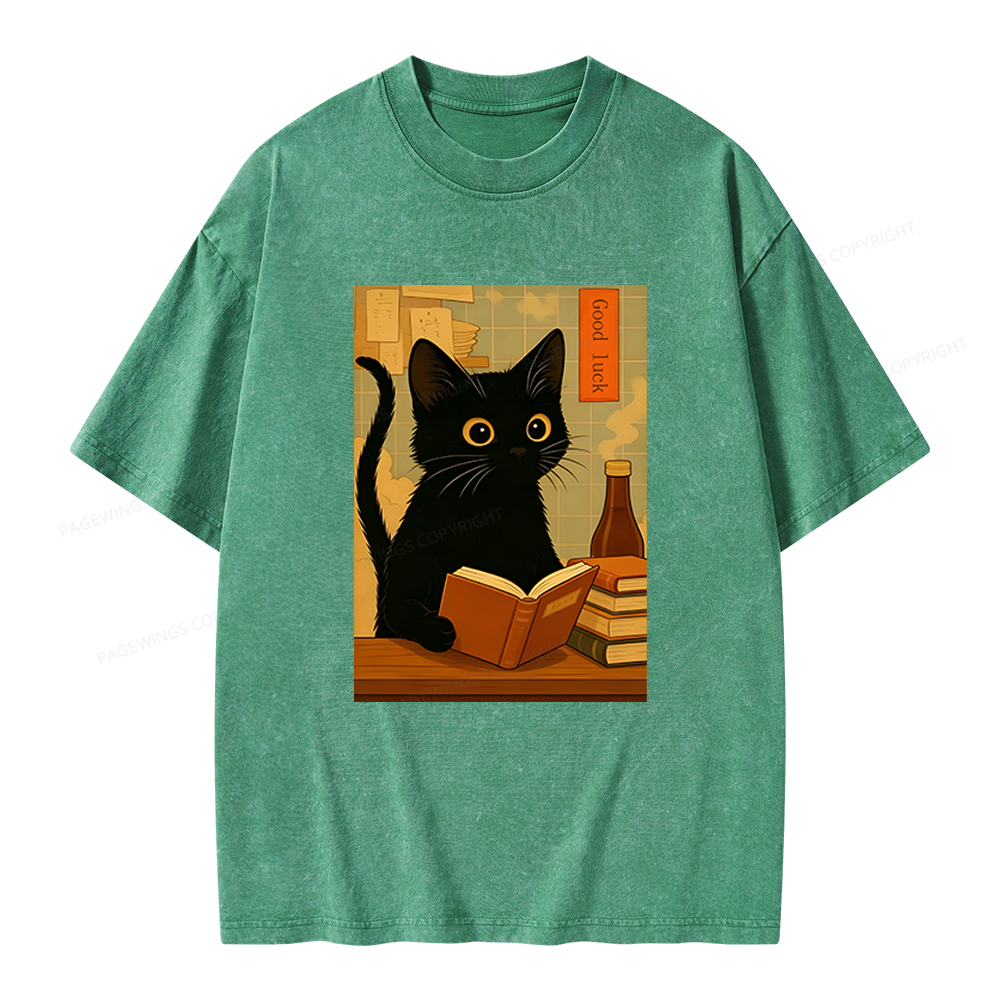 Pagewings Reading Cat Unisex Washed T-shirt