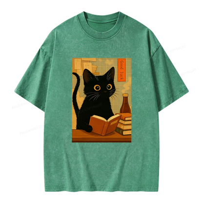 Pagewings Reading Cat Unisex Washed T-shirt