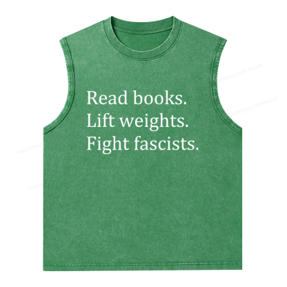 Pagewings Read Books Lift Weights Fight Fascists Unisex Washed Tank Top