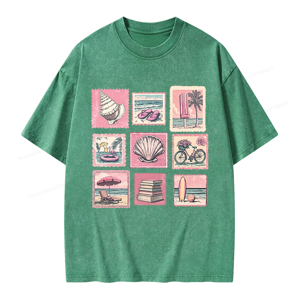 Pagewings Beach Summer Unisex Washed T-shirt
