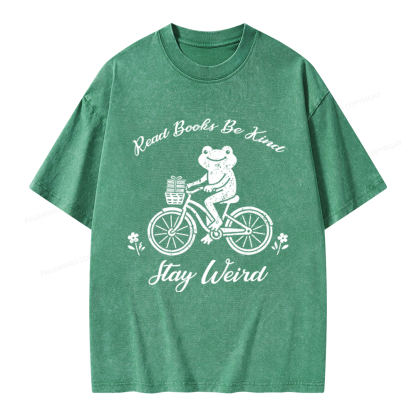 Pagewings Read Books Be Kind Stay Weird Unisex Washed T-shirt