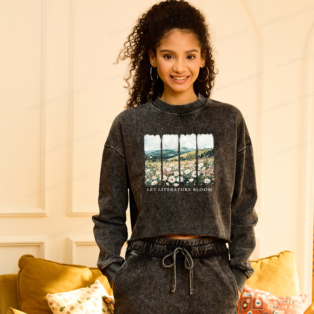 Pagewings Let Literature Bloom Washed Crop Sweatshirt