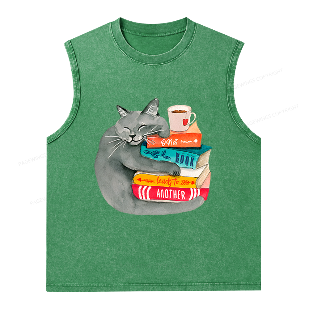 Pagewings Book Lover Cat Unisex Washed Tank Top