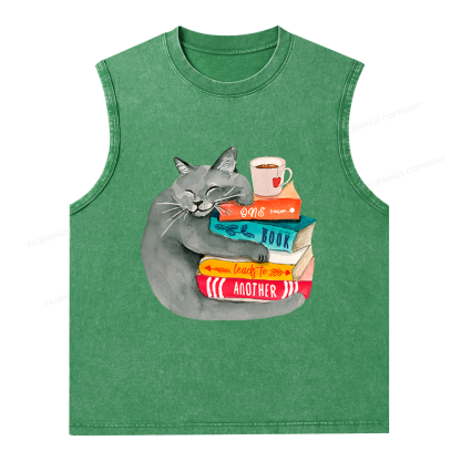 Pagewings Book Lover Cat Unisex Washed Tank Top