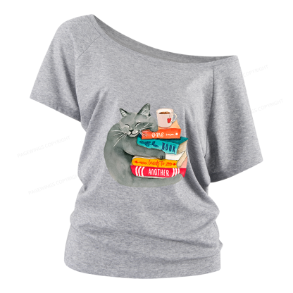 Pagewings Book Lover Cat Women Off Shoulder T-shirts