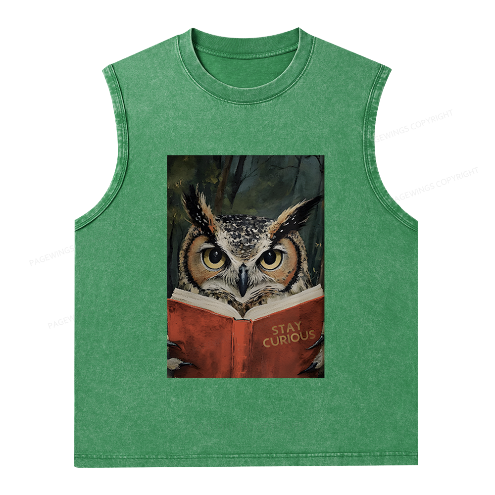 Pagewings Owl Reading Unisex Washed Tank Top