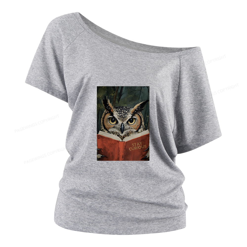 Pagewings Owl Reading Women Off Shoulder T-shirts