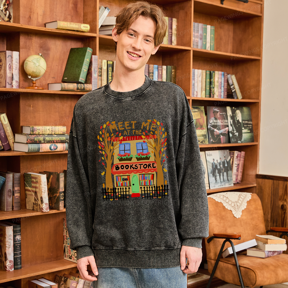 Pagewings Meet Me At The Bookstore Unisex Washed Sweatshirt