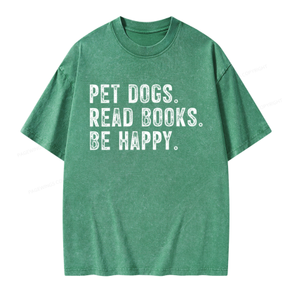 Pagewings Pet Dogs Read Books Be Happy Unisex Washed T-shirt