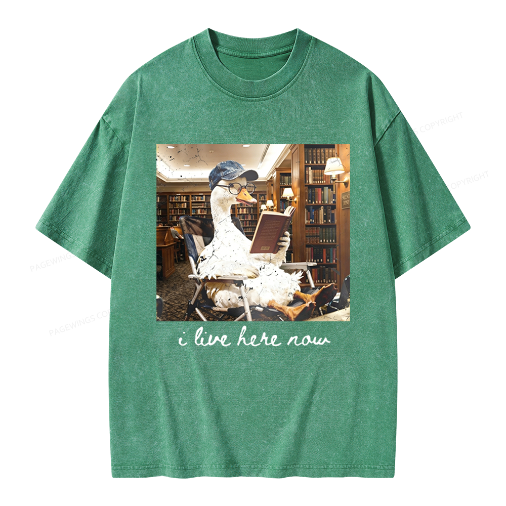 Pagewings I Live Here Now Unisex Washed T-shirt