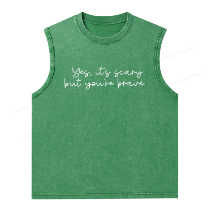 Pagewings Yes It's Scary But You're Brave Unisex Washed Tank Top
