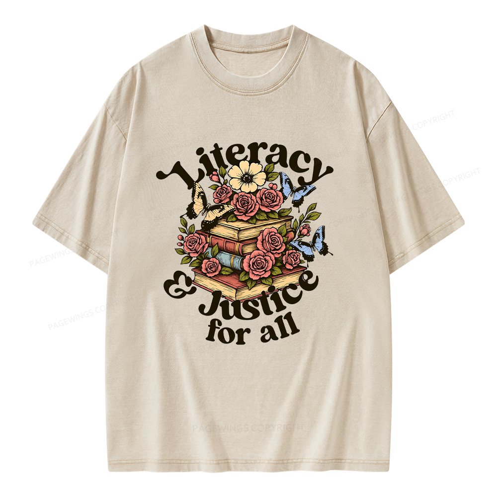 Pagewings Literacy and Justice for All Unisex Washed T-shirt