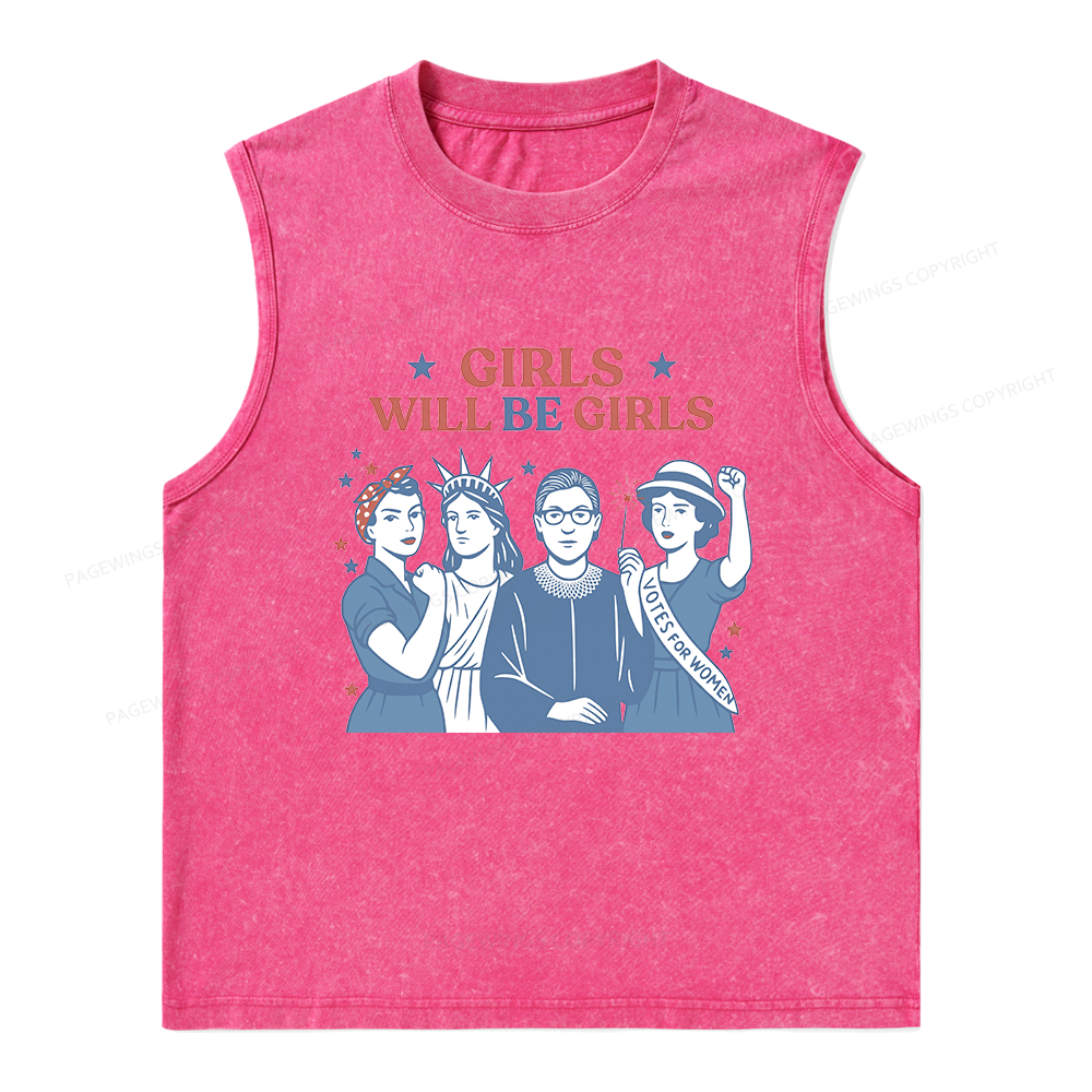 Pagewings Girls Will Be Girls Unisex Washed Tank Top