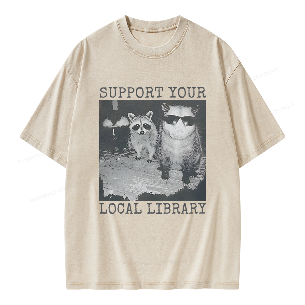Pagewings Support Your Local Library Unisex Washed T-shirt