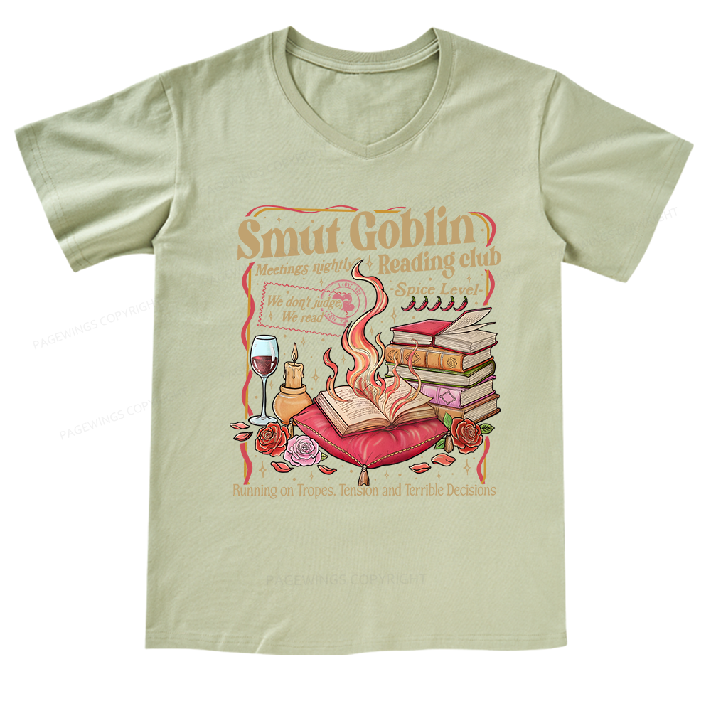 Pagewings Smut Goblin Dark Romance Bookish V-neck T-shirt
