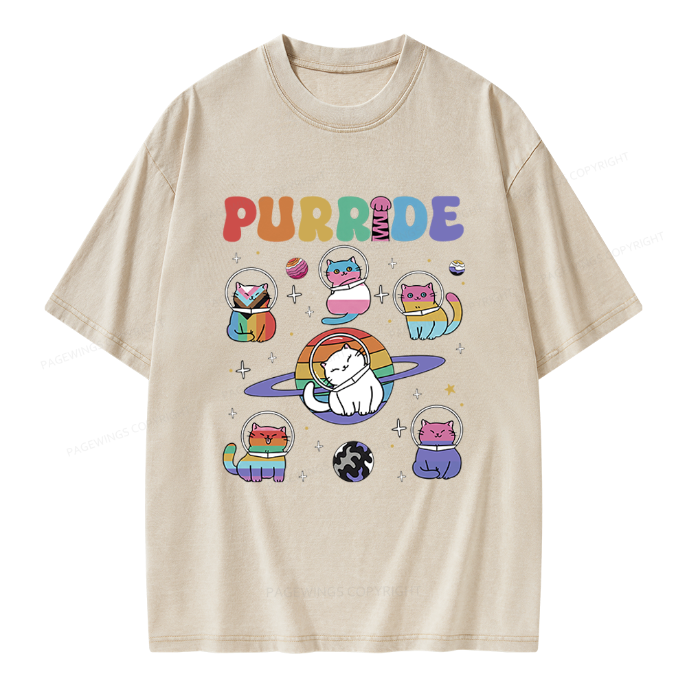 Pagewings Rainbow Cats Unisex Washed T-shirt